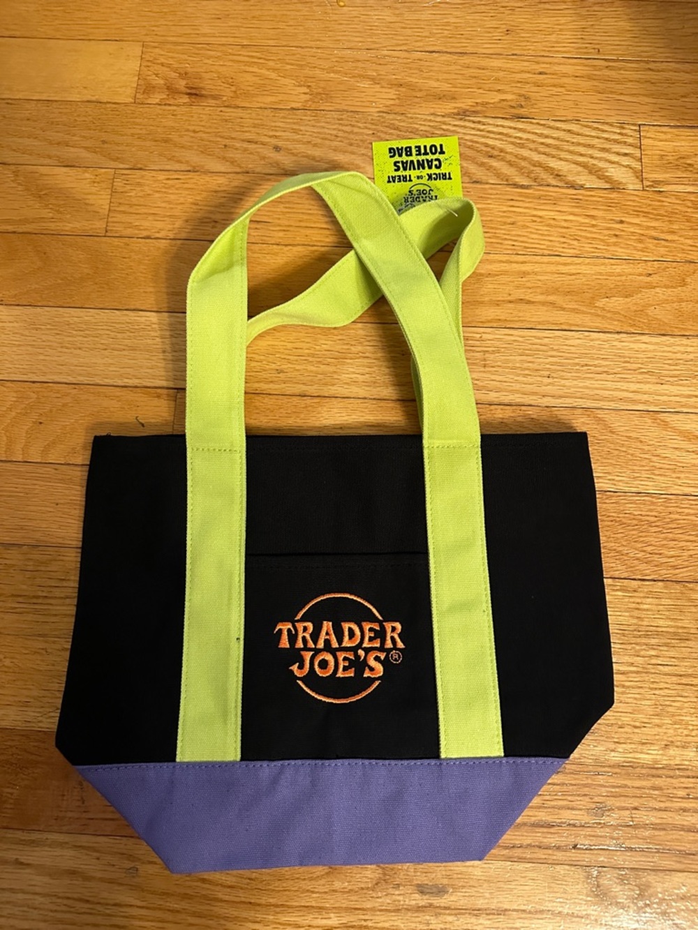 Trader Joes Mini Purple Black Green Canvas Halloween Tote Bag NEW